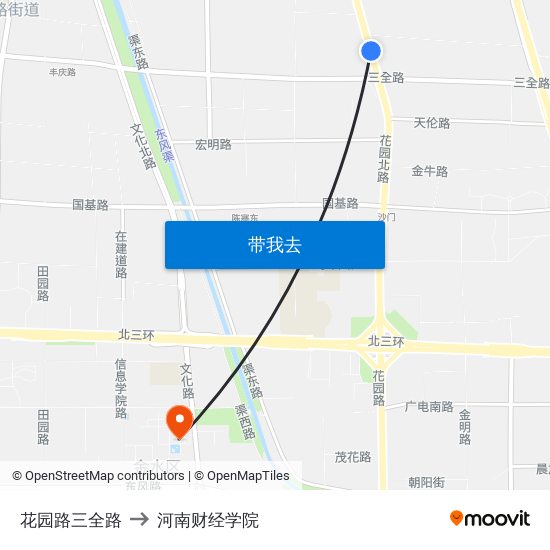 花园路三全路 to 河南财经学院 map