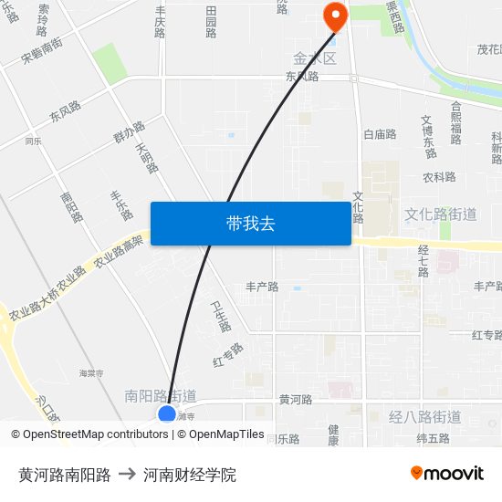 黄河路南阳路 to 河南财经学院 map