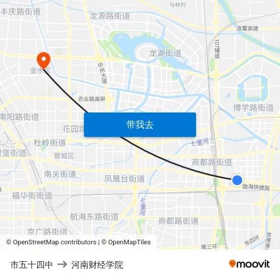 市五十四中 to 河南财经学院 map