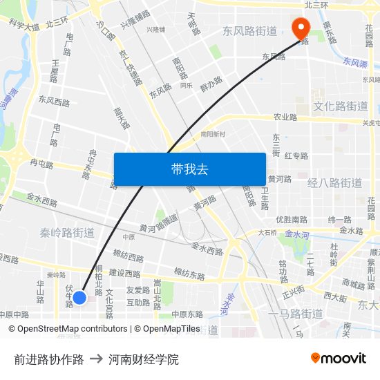 前进路协作路 to 河南财经学院 map