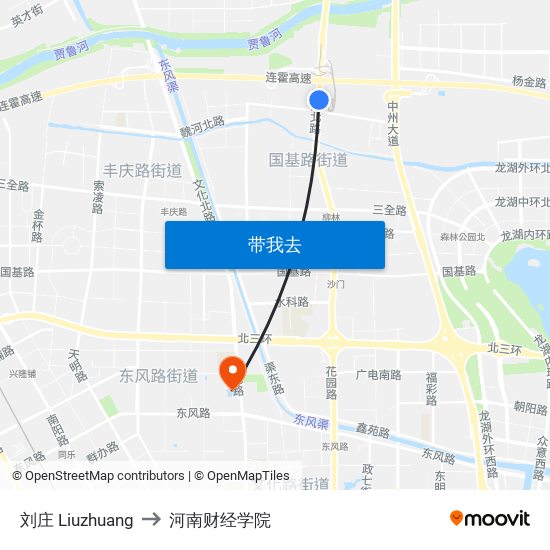 刘庄 Liuzhuang to 河南财经学院 map