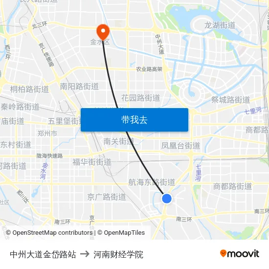 中州大道金岱路站 to 河南财经学院 map