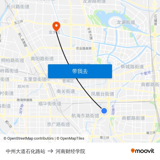 中州大道石化路站 to 河南财经学院 map