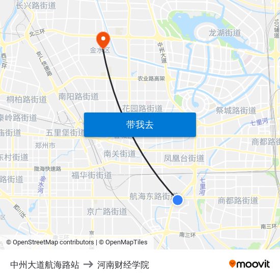 中州大道航海路站 to 河南财经学院 map