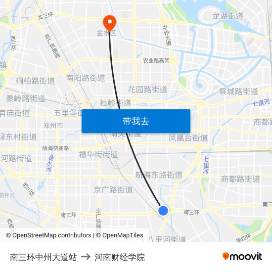 南三环中州大道站 to 河南财经学院 map