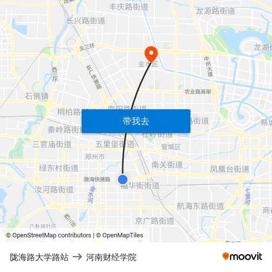 陇海路大学路站 to 河南财经学院 map