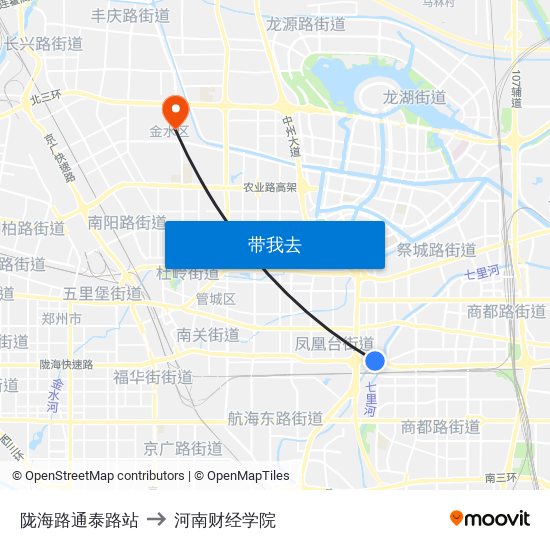 陇海路通泰路站 to 河南财经学院 map