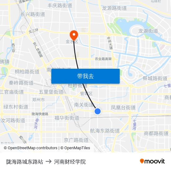 陇海路城东路站 to 河南财经学院 map