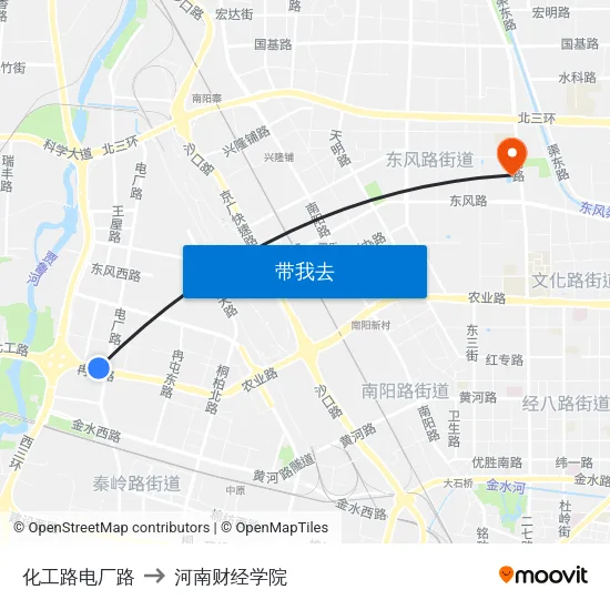 化工路电厂路 to 河南财经学院 map