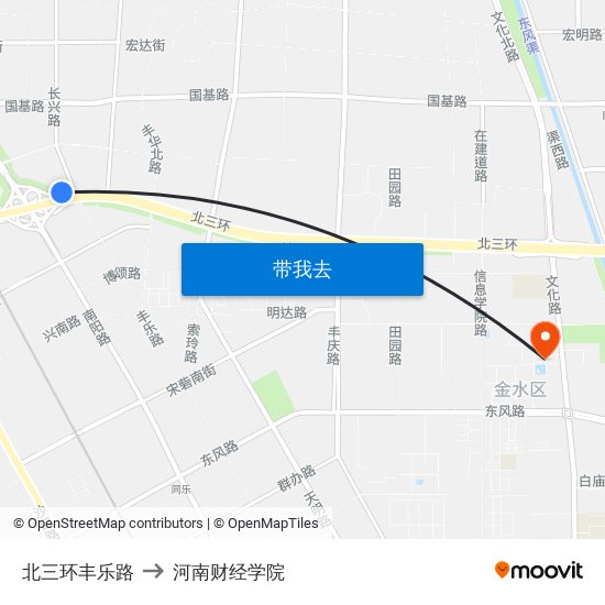 北三环丰乐路 to 河南财经学院 map