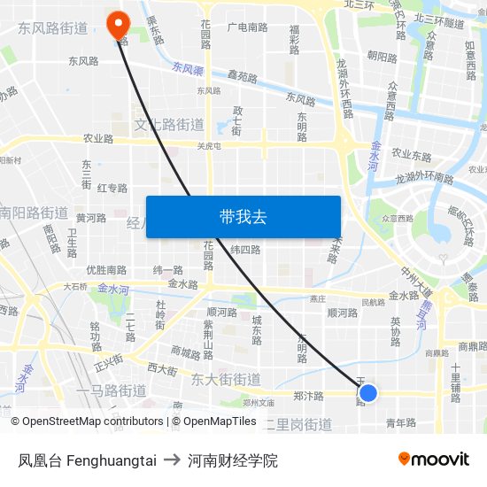 凤凰台 Fenghuangtai to 河南财经学院 map