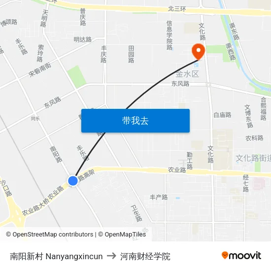 南阳新村 Nanyangxincun to 河南财经学院 map
