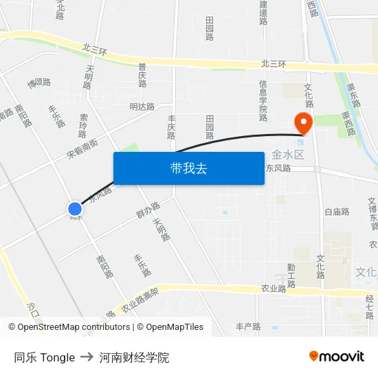 同乐 Tongle to 河南财经学院 map