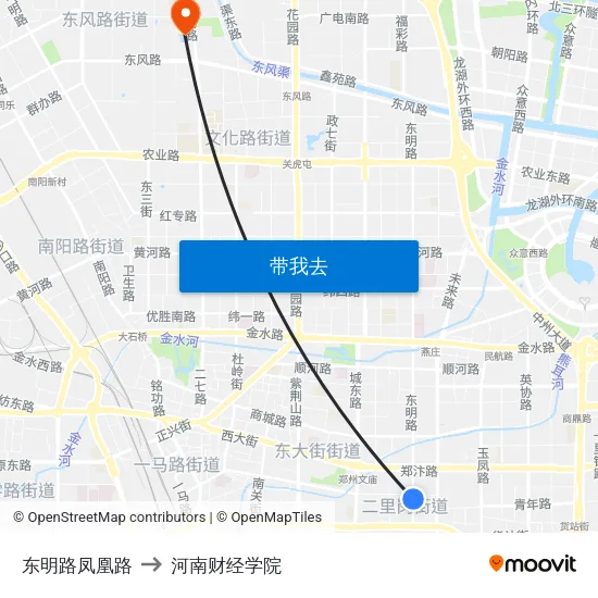 东明路凤凰路 to 河南财经学院 map