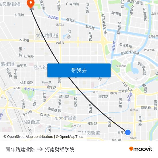 青年路建业路 to 河南财经学院 map