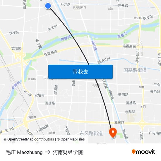 毛庄 Maozhuang to 河南财经学院 map