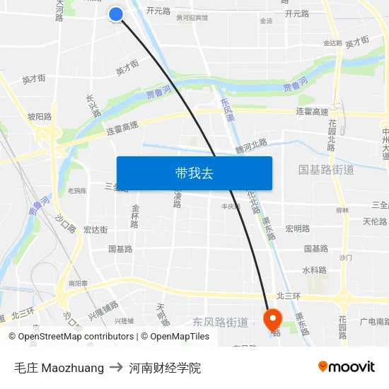 毛庄 Maozhuang to 河南财经学院 map