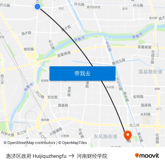 惠济区政府 Huijiquzhengfu to 河南财经学院 map