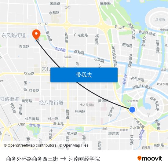 商务外环路商务西三街 to 河南财经学院 map