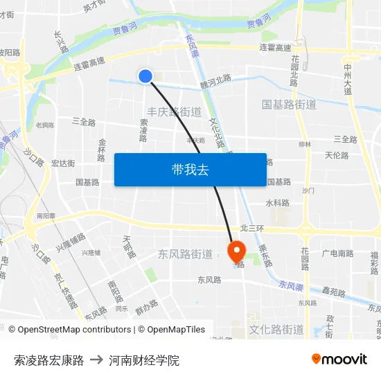 索凌路宏康路 to 河南财经学院 map