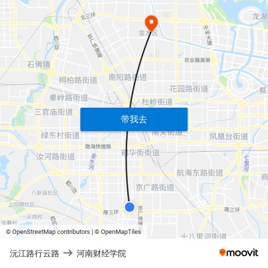 沅江路行云路 to 河南财经学院 map