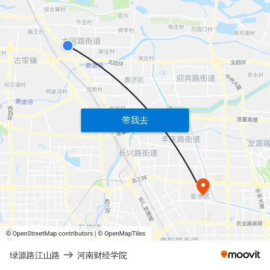 绿源路江山路 to 河南财经学院 map