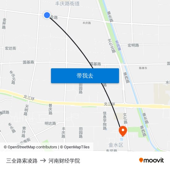 三全路索凌路 to 河南财经学院 map