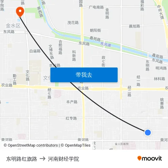 东明路红旗路 to 河南财经学院 map