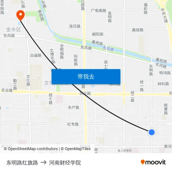 东明路红旗路 to 河南财经学院 map
