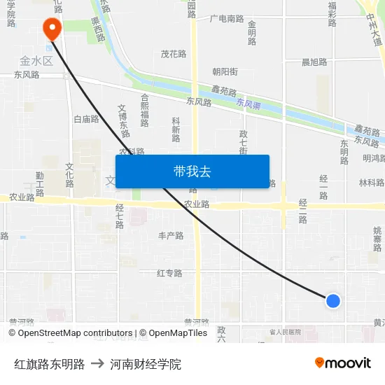 红旗路东明路 to 河南财经学院 map