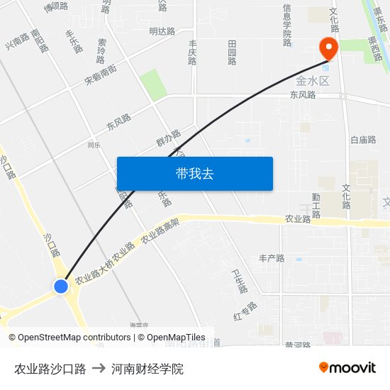 农业路沙口路 to 河南财经学院 map