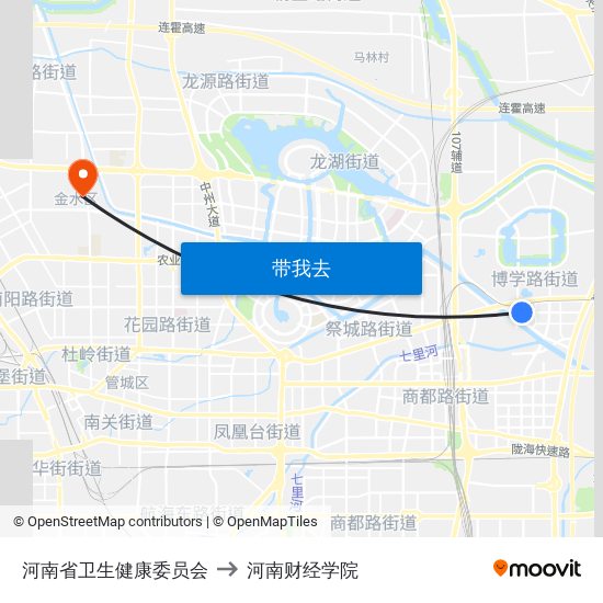 河南省卫生健康委员会 to 河南财经学院 map