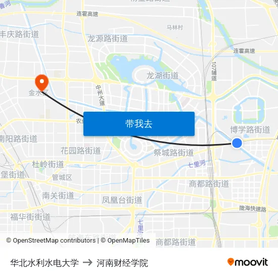 华北水利水电大学 to 河南财经学院 map