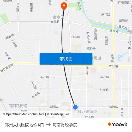 郑州人民医院地铁A口 to 河南财经学院 map