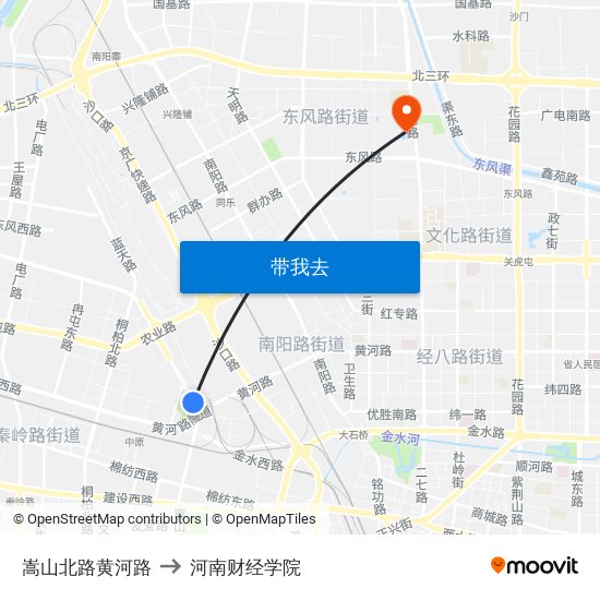 嵩山北路黄河路 to 河南财经学院 map