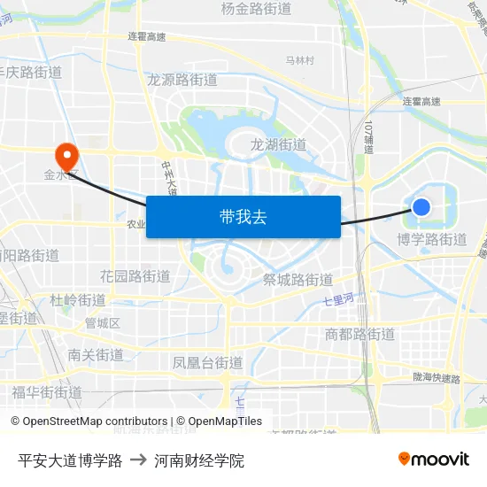 平安大道博学路 to 河南财经学院 map