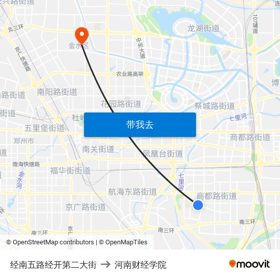 经南五路经开第二大街 to 河南财经学院 map