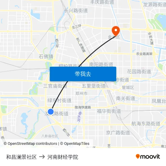 和昌澜景社区 to 河南财经学院 map