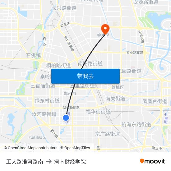 工人路淮河路南 to 河南财经学院 map