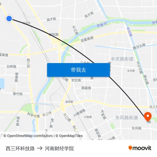 西三环科技路 to 河南财经学院 map