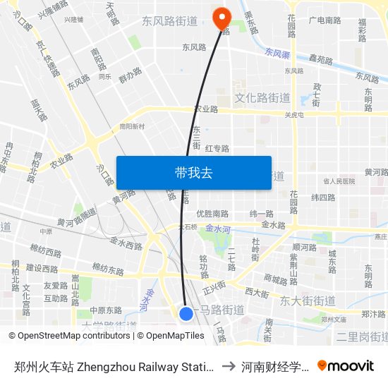郑州火车站 Zhengzhou Railway Station to 河南财经学院 map