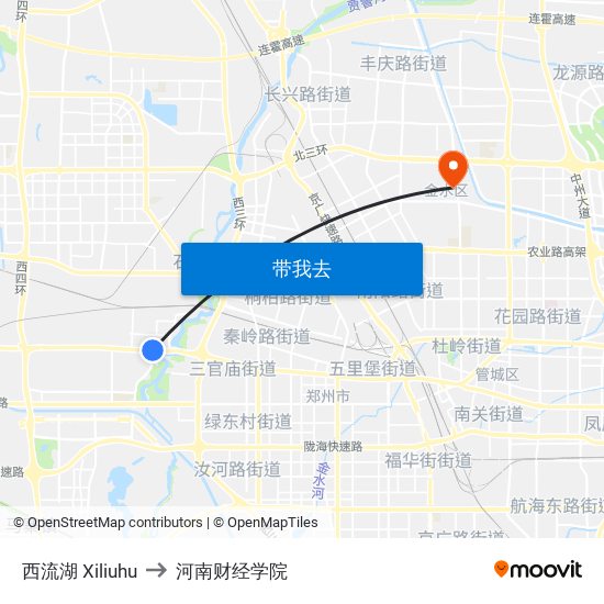 西流湖 Xiliuhu to 河南财经学院 map