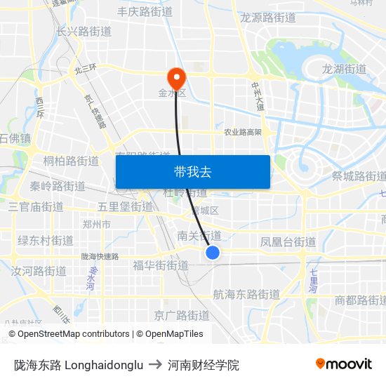 陇海东路 Longhaidonglu to 河南财经学院 map