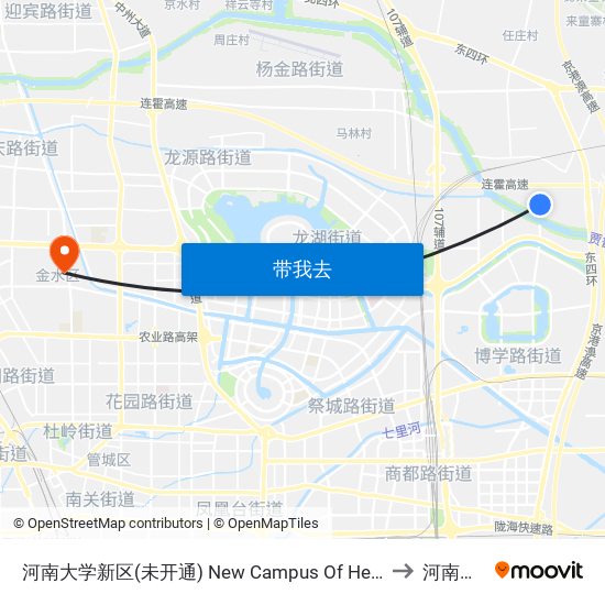 河南大学新区(未开通) New Campus Of Henan University(Under Construction) to 河南财经学院 map