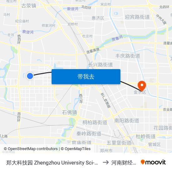 郑大科技园 Zhengzhou University Sci-Tech Park to 河南财经学院 map