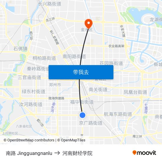 南路 Jingguangnanlu to 河南财经学院 map