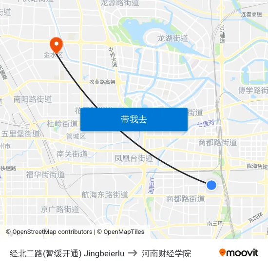经北二路(暂缓开通) Jingbeierlu to 河南财经学院 map