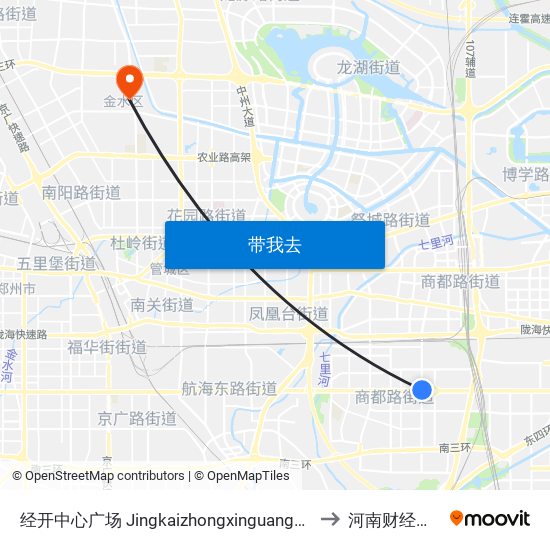 经开中心广场 Jingkaizhongxinguangchang to 河南财经学院 map