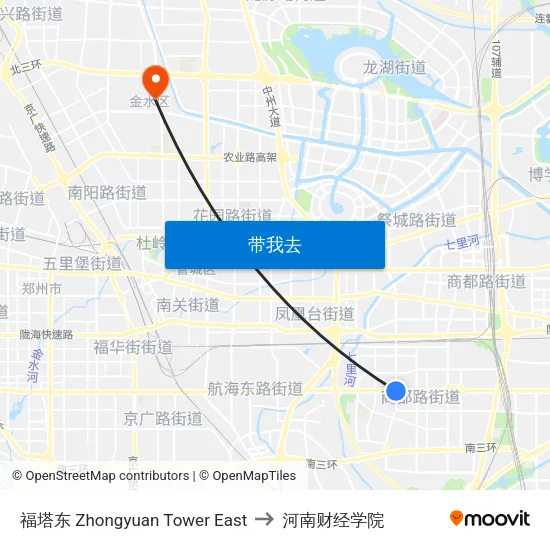 福塔东 Zhongyuan Tower East to 河南财经学院 map