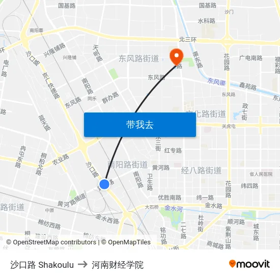 沙口路 Shakoulu to 河南财经学院 map